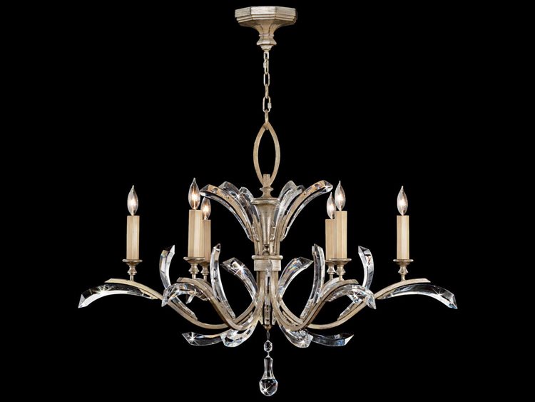 Fine Art Handcrafted Lighting Beveled Arcs 6-Light Silver Crystal Candelabra Chandelier