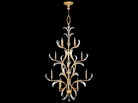 Fine Art Handcrafted Lighting Beveled Arcs 16-Light Gold Leaf Crystal Candelabra Tiered Chandelier