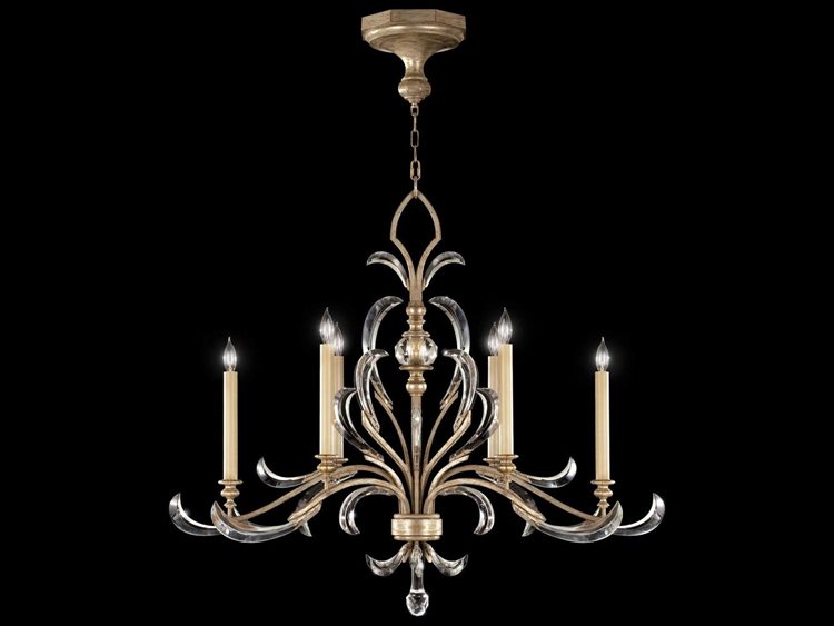 Fine Art Handcrafted Lighting Beveled Arcs 6-Light Silver Crystal Candelabra Chandelier