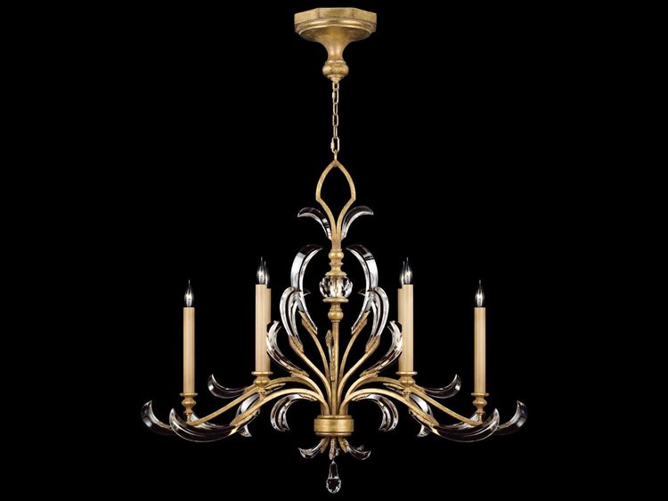 Fine Art Handcrafted Lighting Beveled Arcs 6-Light Gold Crystal Candelabra Chandelier