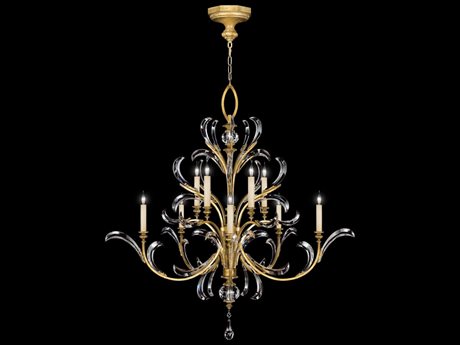 Fine Art Handcrafted Lighting Beveled Arcs 10-Light Gold Crystal Tiered Chandelier