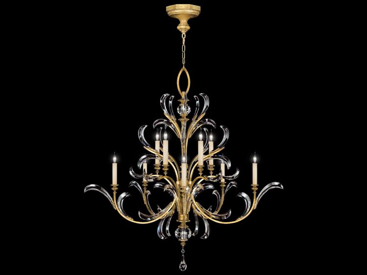 Fine Art Handcrafted Lighting Beveled Arcs 10-Light Gold Crystal Tiered Chandelier