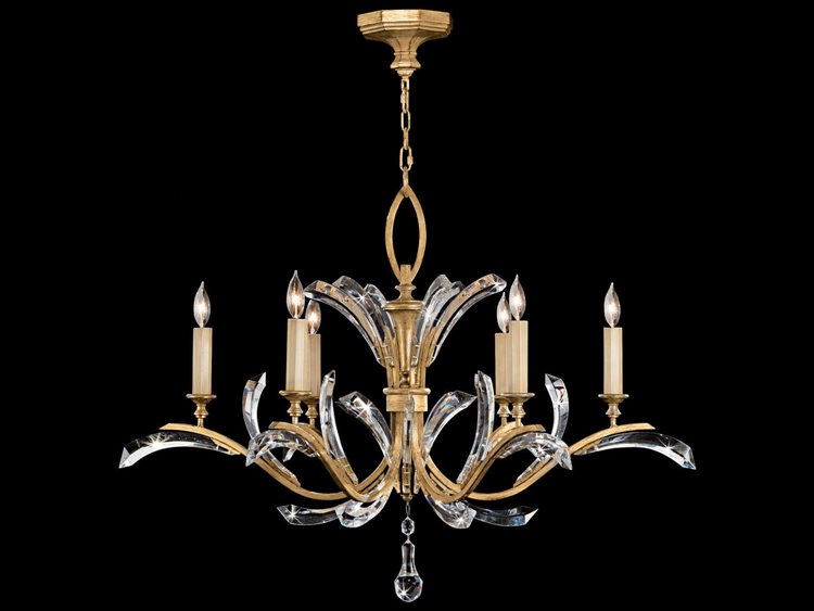 Fine Art Handcrafted Lighting Beveled Arcs 6-Light Gold Crystal Candelabra Chandelier