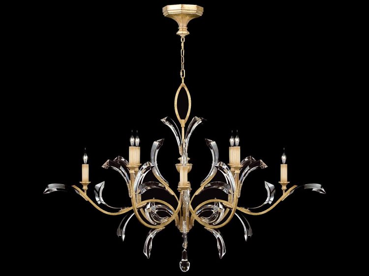 Fine Art Handcrafted Lighting Beveled Arcs 8-Light Gold Crystal Candelabra Tiered Chandelier