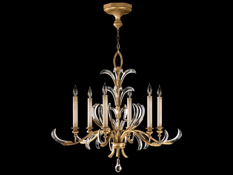 Fine Art Handcrafted Lighting Beveled Arcs 6-Light Gold Crystal Candelabra Chandelier