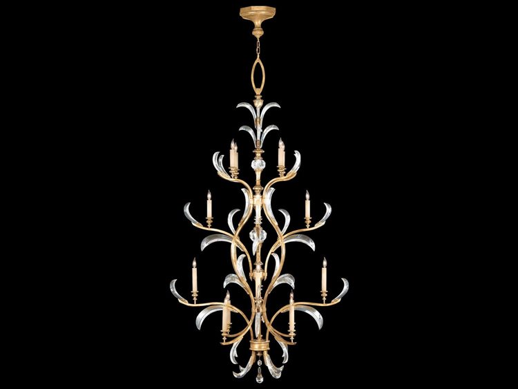 Fine Art Handcrafted Lighting Beveled Arcs 16-Light Gold Crystal Candelabra Chandelier