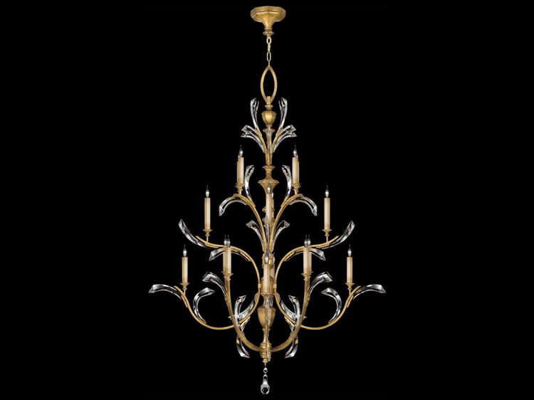 Fine Art Handcrafted Lighting Beveled Arcs 16-Light Gold Crystal Candelabra Tiered Chandelier