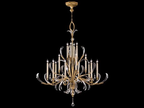 Fine Art Handcrafted Lighting Beveled Arcs 16-Light Gold Crystal Candelabra Tiered Chandelier