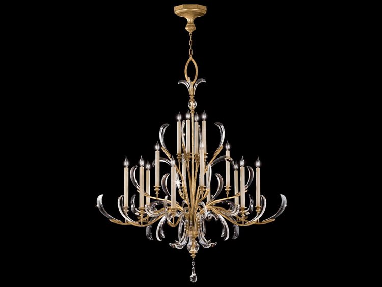 Fine Art Handcrafted Lighting Beveled Arcs 16-Light Gold Crystal Candelabra Tiered Chandelier
