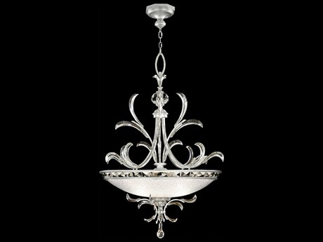 Fine Art Handcrafted Lighting Beveled Arcs 3-Light Silver Leaf Crystal Bowl Pendant