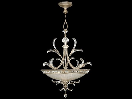 Fine Art Handcrafted Lighting Beveled Arcs 3-Light Silver Crystal Bowl Pendant