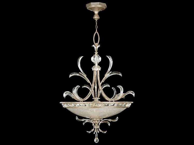 Fine Art Handcrafted Lighting Beveled Arcs 3-Light Silver Crystal Bowl Pendant