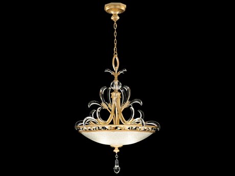 Fine Art Handcrafted Lighting Beveled Arcs 3-Light Gold Leaf Crystal Bowl Pendant