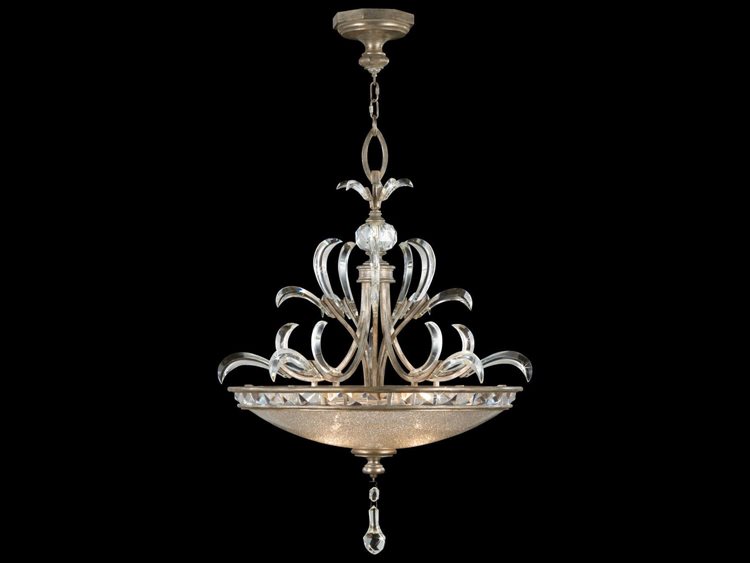 Fine Art Handcrafted Lighting Beveled Arcs 3-Light Silver Crystal Bowl Pendant