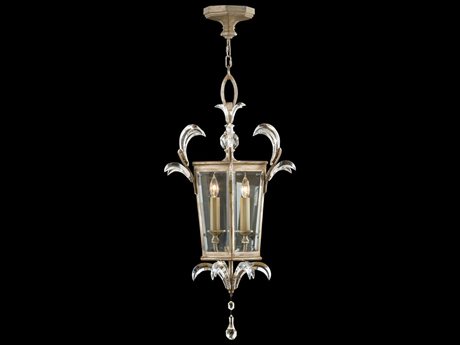 Fine Art Handcrafted Lighting Beveled Arcs 3-Light Silver Crystal Cylinder Pendant