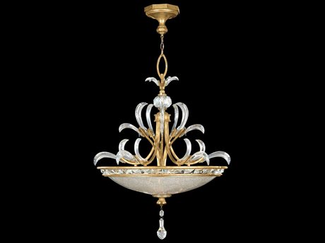 Fine Art Handcrafted Lighting Beveled Arcs 3-Light Gold Crystal Bowl Pendant