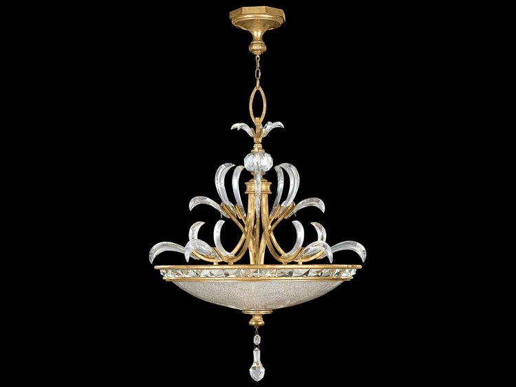 Fine Art Handcrafted Lighting Beveled Arcs 3-Light Gold Crystal Bowl Pendant