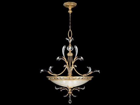 Fine Art Handcrafted Lighting Beveled Arcs 3-Light Gold Crystal Bowl Pendant