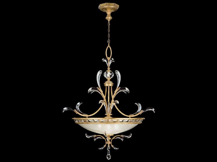 Fine Art Handcrafted Lighting Beveled Arcs 3-Light Gold Crystal Bowl Pendant