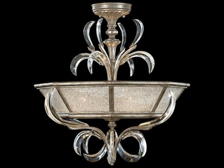 Fine Art Handcrafted Lighting Beveled Arcs Silver Crystal Bowl Semi Flush Mount