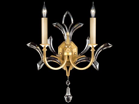 Fine Art Handcrafted Lighting Beveled Arcs 2-Light Gold Leaf Crystal Wall Sconce