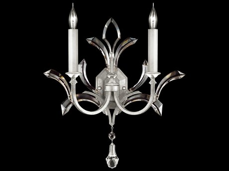 Fine Art Handcrafted Lighting Beveled Arcs 2-Light Silver Leaf Crystal Wall Sconce