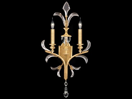 Fine Art Handcrafted Lighting Beveled Arcs 2-Light Gold Leaf Crystal Wall Sconce