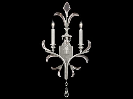 Fine Art Handcrafted Lighting Beveled Arcs 2-Light Silver Leaf Crystal Wall Sconce
