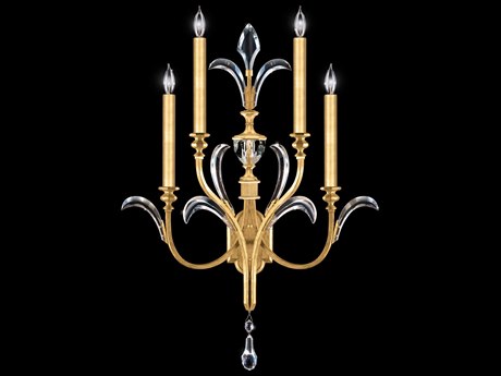 Fine Art Handcrafted Lighting Beveled Arcs 4-Light Gold Leaf Crystal Wall Sconce