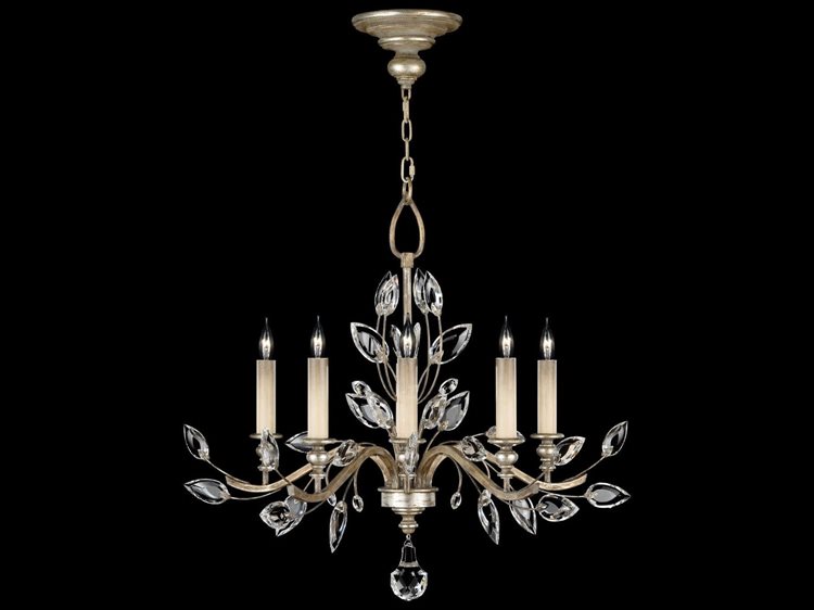 Fine Art Handcrafted Lighting Crystal Laurel 5-Light Silver Candelabra Chandelier