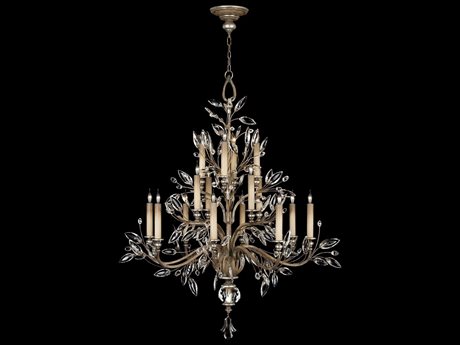 Fine Art Handcrafted Lighting Crystal Laurel 16-Light Silver Candelabra Chandelier