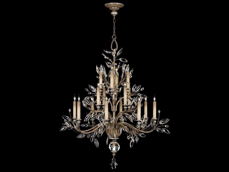 Fine Art Handcrafted Lighting Crystal Laurel 16-Light Silver Candelabra Chandelier