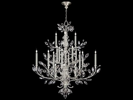 Fine Art Handcrafted Lighting Crystal Laurel 20-Light Silver Leaf Candelabra Chandelier