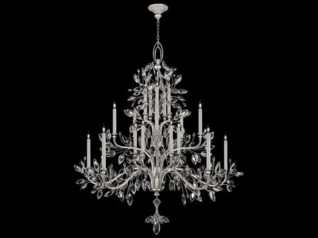 Fine Art Handcrafted Lighting Crystal Laurel 20-Light Silver Leaf Candelabra Chandelier