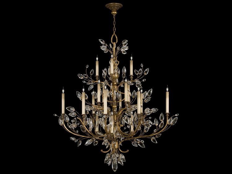 Fine Art Handcrafted Lighting Crystal Laurel 20-Light Gold Candelabra Chandelier