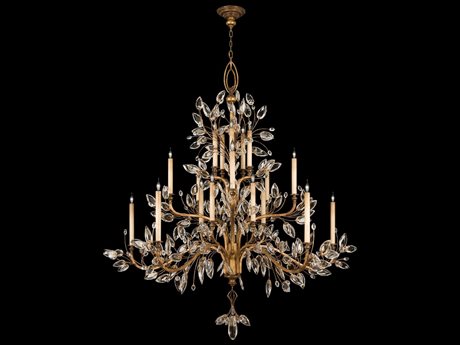 Fine Art Handcrafted Lighting Crystal Laurel 20-Light Gold Candelabra Chandelier