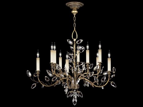 Fine Art Handcrafted Lighting Crystal Laurel 10-Light Gold Candelabra Chandelier