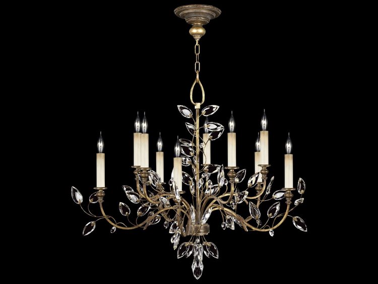 Fine Art Handcrafted Lighting Crystal Laurel 10-Light Gold Candelabra Chandelier