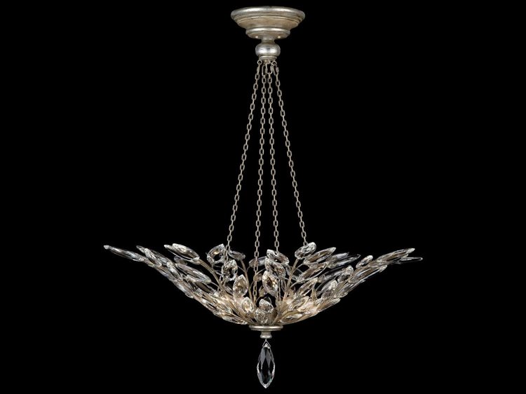 Fine Art Handcrafted Lighting Crystal Laurel 4-Light Silver Bowl Pendant