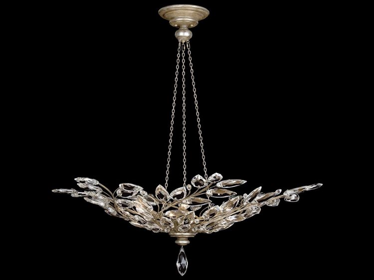 Fine Art Handcrafted Lighting Crystal Laurel 6-Light Silver Bowl Pendant