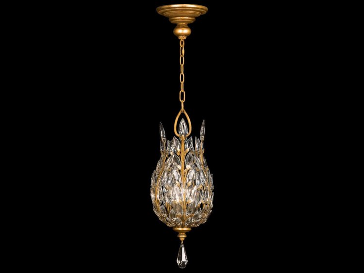 Fine Art Handcrafted Lighting Crystal Laurel 3-Light Gold Bowl Pendant