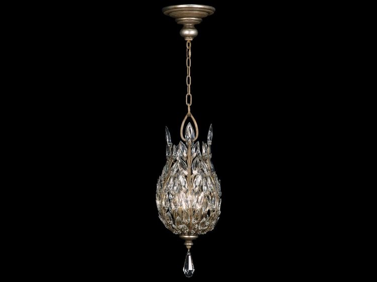 Fine Art Handcrafted Lighting Crystal Laurel 3-Light Silver Bowl Pendant