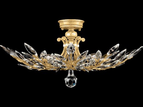 Fine Art Handcrafted Lighting Crystal Laurel 5-Light Gold Leaf Bowl Semi Flush Mount