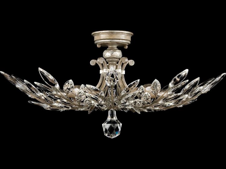 Fine Art Handcrafted Lighting Crystal Laurel Silver Bowl Semi Flush Mount