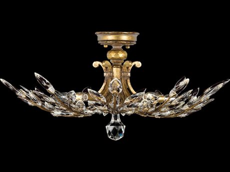 Fine Art Handcrafted Lighting Crystal Laurel Gold Bowl Semi Flush Mount