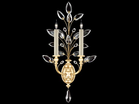 Fine Art Handcrafted Lighting Crystal Laurel 2-Light Gold Leaf Wall Sconce
