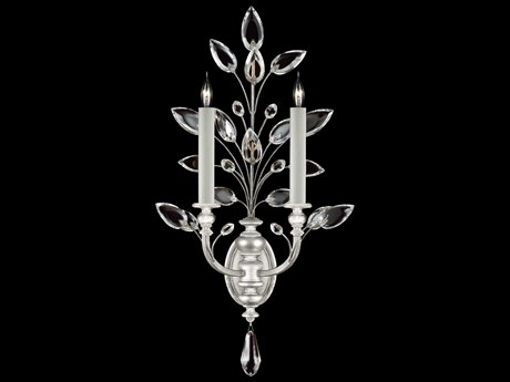 Fine Art Handcrafted Lighting Crystal Laurel 2-Light Silver Leaf Wall Sconce
