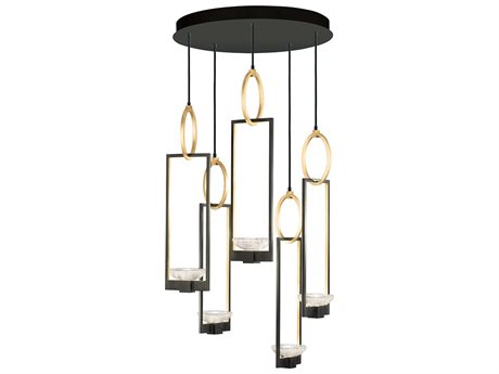 Fine Art Handcrafted Lighting Delphi 5-Light Black And Gold Glass Bowl Pendant