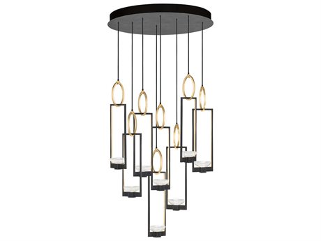 Fine Art Handcrafted Lighting Delphi 8-Light Black And Gold Glass Bowl Pendant