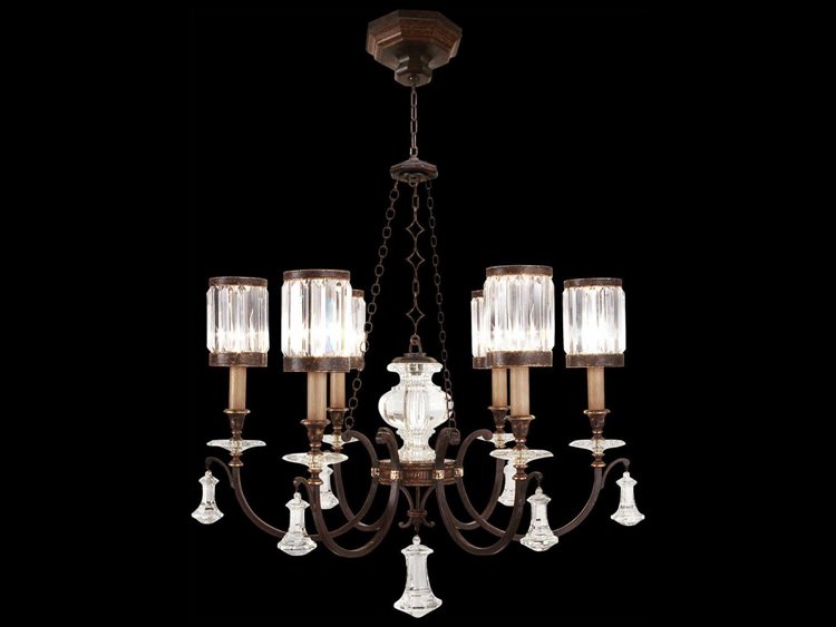 Fine Art Handcrafted Lighting Eaton Place 6-Light Bronze Clear Crystal Candelabra Cylinder Chandelier